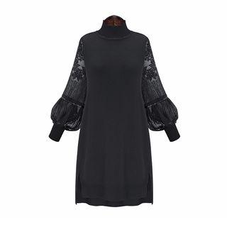 Lace Lantern-sleeve Shift Dress