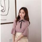 Elbow-sleeve Dotted Chiffon Shirt
