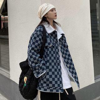 Fleece-lined Check Denim Jacket