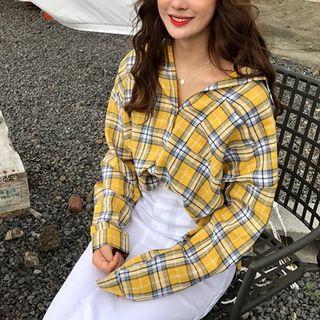 Check Loose-fit V-neck Long-sleeve Shirt
