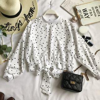 Cropped Heart Patterned Long-sleeve Blouse