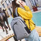 Set: Cotton Blend Backpack With Usb Charging Port + Applique Sling Bag
