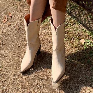 Block-heel Faux-suede Mid-calf Boots