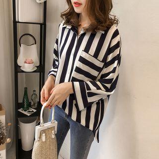 Long-sleeve Striped Shirt / Camisole Top