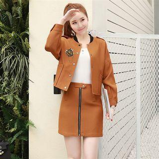 Set: Brooch Cropped Jacket + Zip Front Mini Skirt