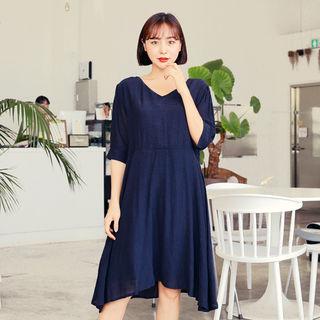 V-neck Puff-sleeve Dress With Sash