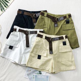 High-waist Asymmetric Shorts With Belt