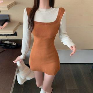 Mock Two-piece Knit Mini Bodycon Dress