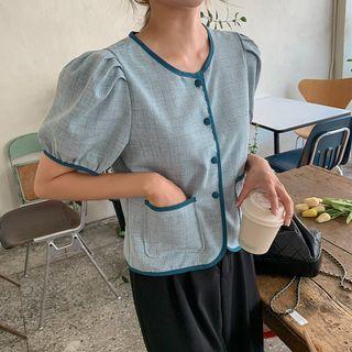 Puff-sleeve Contrast-trim Jacket