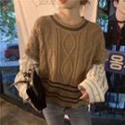 Inset Pinstripe Shirt Cable-knit Sweater