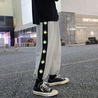 High-waist Reflective Leaf Striped Harem Pants