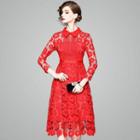 Lace Long Sleeve Collared Dress
