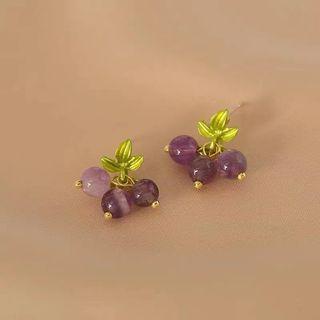 Fruit Faux Crystal Alloy Dangle Earring 1 Pair - Purple & Green & Gold - One Size