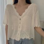 Scallop Trim Short-sleeve Cardigan White - One Size