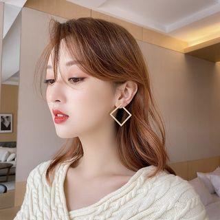 Alloy Square Earring Rhombus Geometric - Gold - One Size