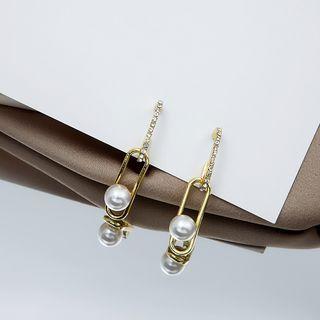 Faux Pearl Alloy Dangle Earring 1 Pair - E4380 - Gold - One Size