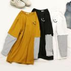 Smiley Face Embroidered Mock Two-piece T-shirt