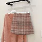 Inset Shorts Plaid Tweed Miniskirt