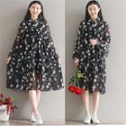Set: Long-sleeve Floral Print Midi Dress + Strappy Mini Skirt