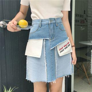 Letter Panel Denim Skirt