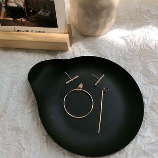 Rhinestone Hoop & Bar Dangle Earring 1 Pair - Gold & White - One Size