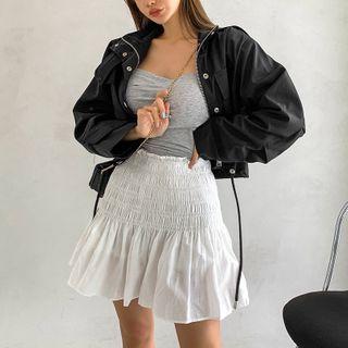 Lined Blend Smocked Skirt