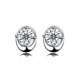 925 Sterling Silver Simple Mini Elegant Oval Ear Studs And Earrings With Cubic Zircon Silver - One Size