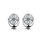 925 Sterling Silver Simple Mini Elegant Oval Ear Studs And Earrings With Cubic Zircon Silver - One Size