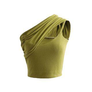 Asymmetrical Shirred Ribbed Camisole Top