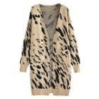 Tiger Print Open Front Long Cardigan 923 - Almond - One Size