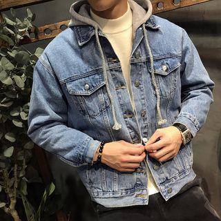 Mock Two Piece Fleece-lined Denim Jacket