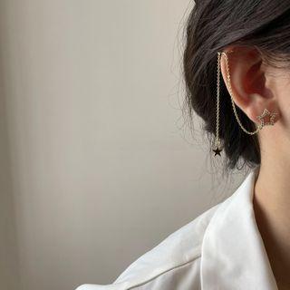 Star Rhinestone Chained Cuff Earring
