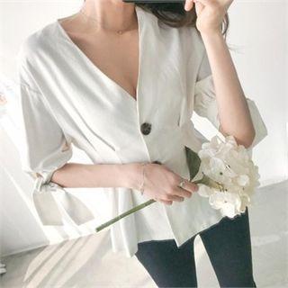 Puff-sleeve Linen Blend Peplum Jacket