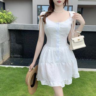 Cap-sleeve Drawstring A-line Dress