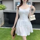 Cap-sleeve Drawstring A-line Dress