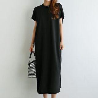 Drop-shoulder Faux-pearl Long Dress