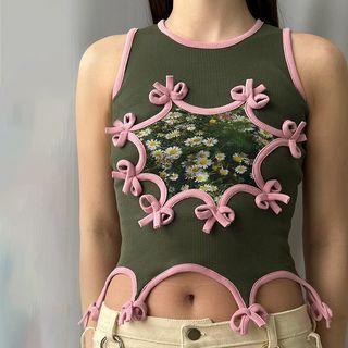 Floral Print Bow Irregular Tank Top