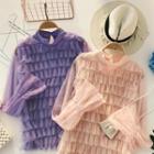 Long-sleeve Frill Trim Mesh Top