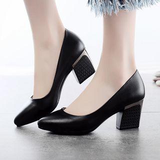 Patterned Block Heel Pumps