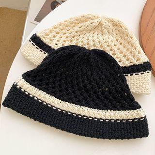 Color Panel Eyelet Knit Bucket Hat