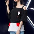 Cut-out Shoulder Ghost Print Top