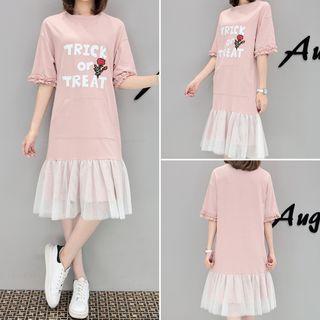 Short-sleeve Lettering Midi T-shirt Dress