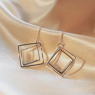 925 Sterling Silver Rhinestone Trim Perforated Dangle Earring / Clip-on Earring
