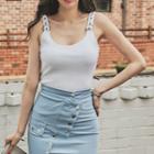 Buckled-strap Sleeveless T-shirt