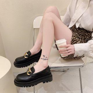 Platform Block Heel Chain Detail Loafers