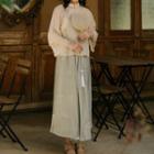 Set: Long-sleeve Qipao Top + Midi A-line Skirt + Camisole