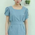 Square-neck Petal-sleeve Sheath Dress