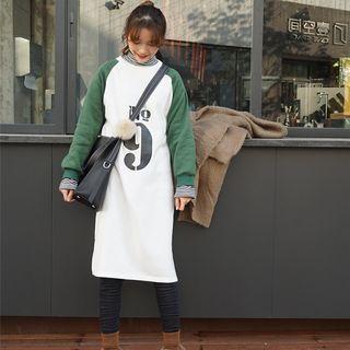 Number Print Raglan Sleeve Pullover Dress