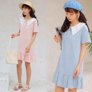 Short-sleeve Collared Ruffle Dress