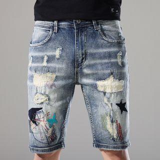 Distressed Patchwork Denim Shorts
